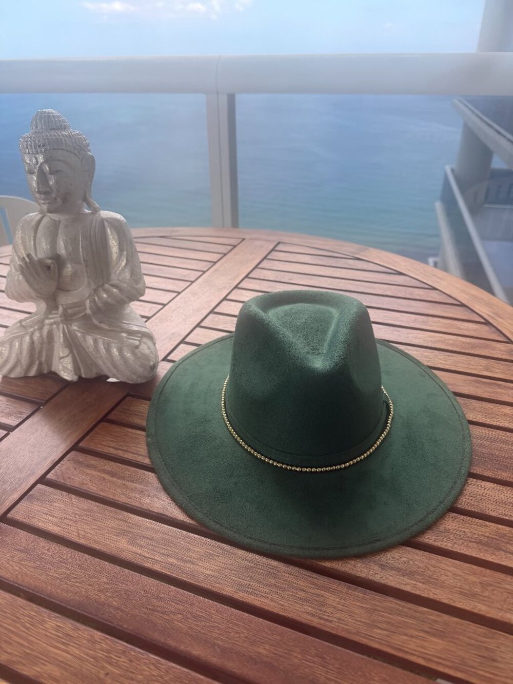 Fedora Hat Olive Green Gold Detail